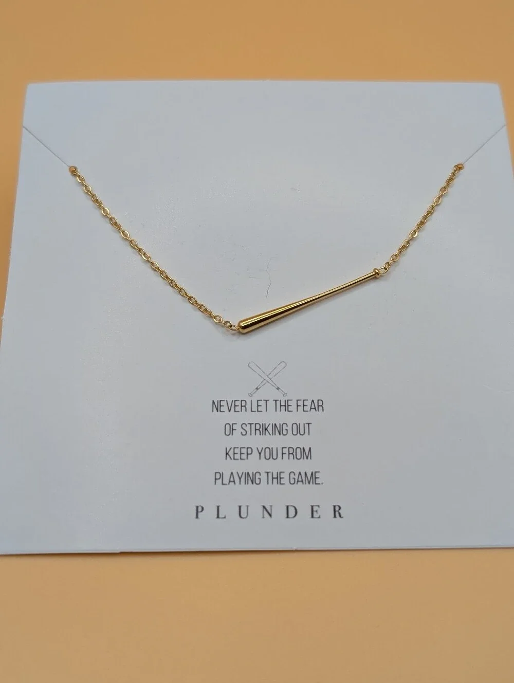Baseball Bat Goldtone Pendant Necklace by Plunder - Athlete Sports